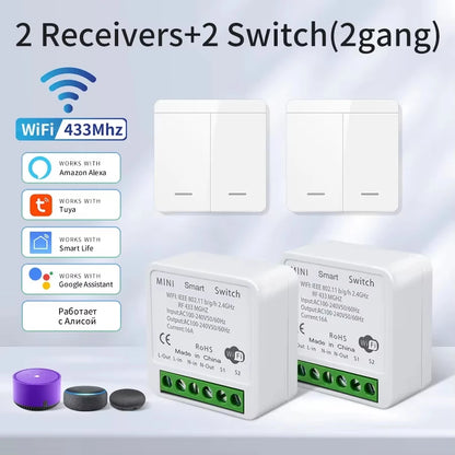 Tuya Wifi Smart Light Switch Smart Home Wireless RF 433Mhz Push Button Wall Switch via Alexa Google Home Alice Smart Life App